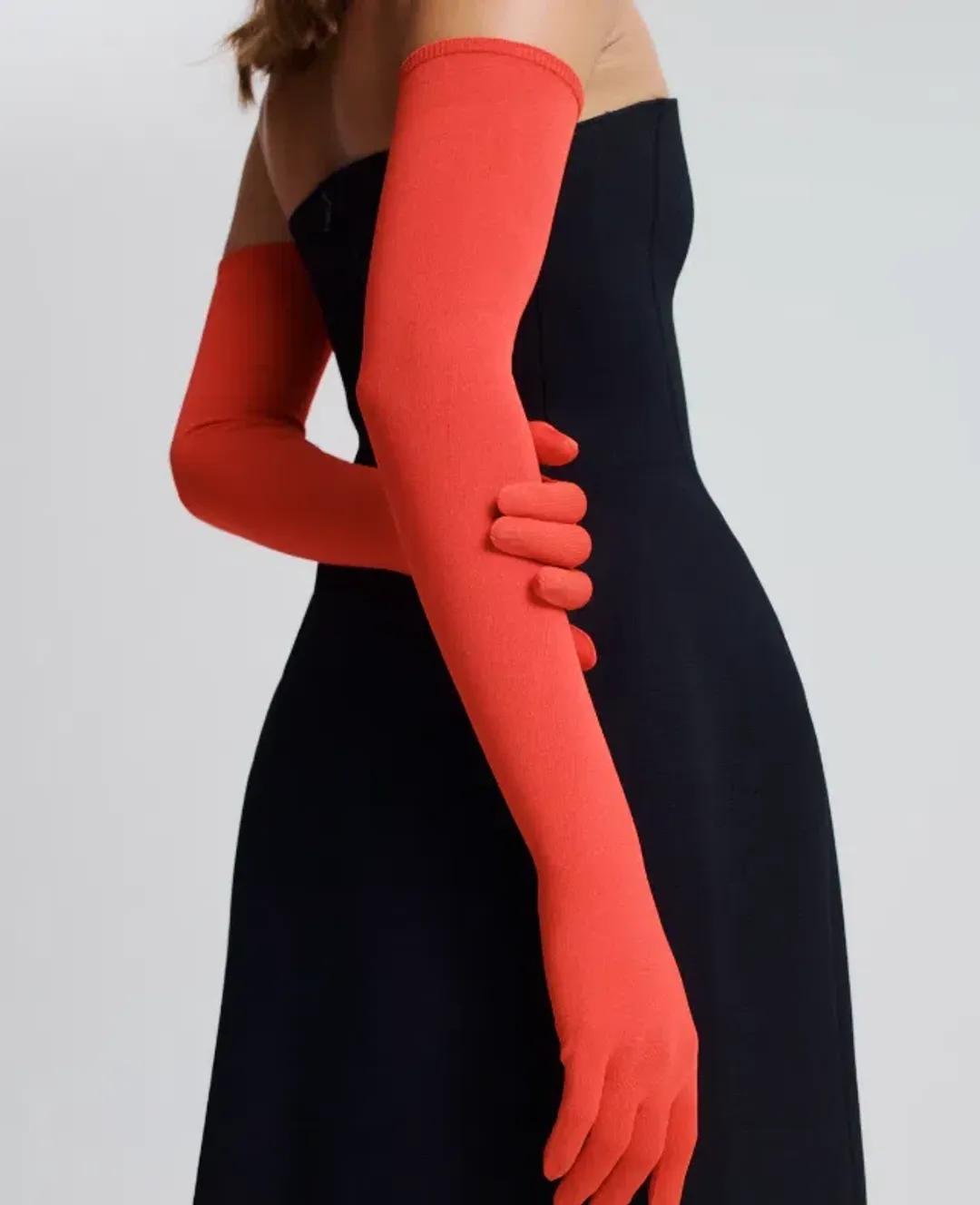 Scanlan Theodore Crepe Knit Peplum Strapless Dress With Gloves Crayon Size 6 for rent on The Volte - main image