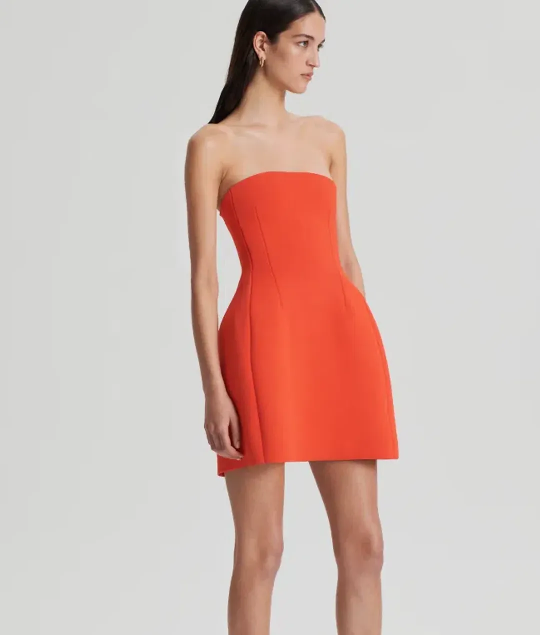 Scanlan Theodore Crepe Knit Peplum Strapless Dress With Gloves Crayon Size 6 for rent on The Volte - main image