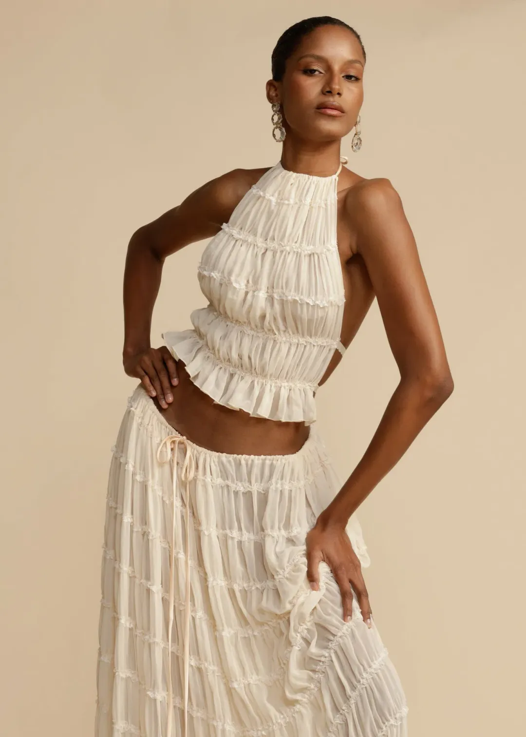 Arcina Ori Juliette Halter And Skirt Set In Warm Cream Size M / AU 10 for rent on The Volte - main image