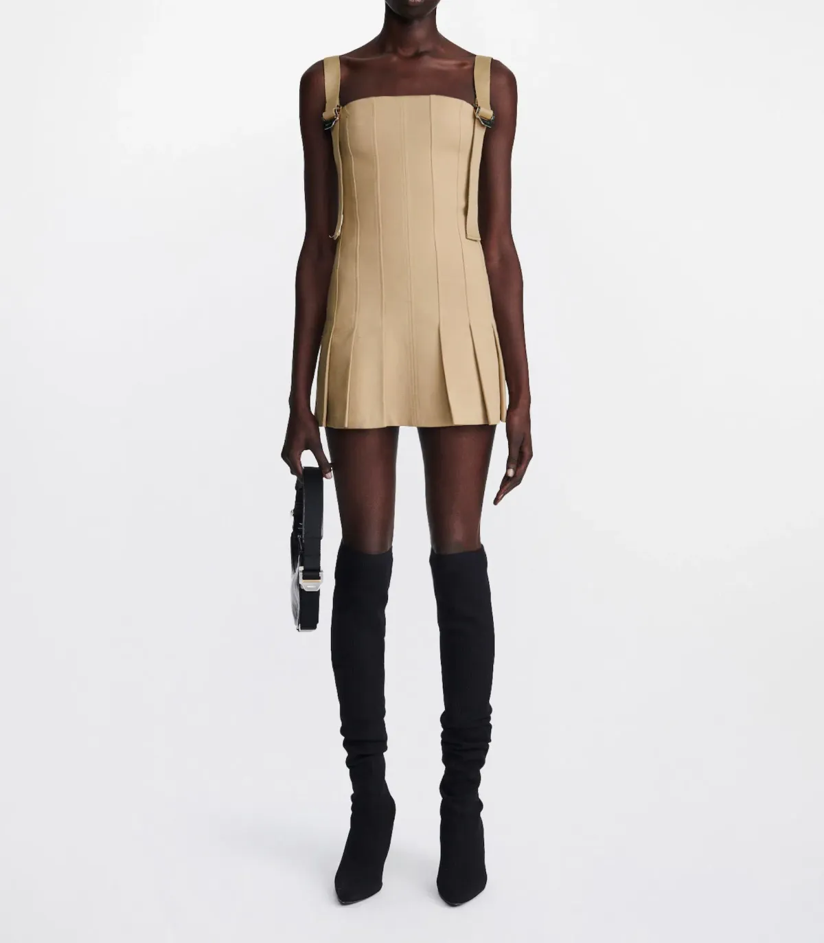 Dion Lee Safety Slider Pleat Mini Dress Dune Size 12 for rent on The Volte - main image