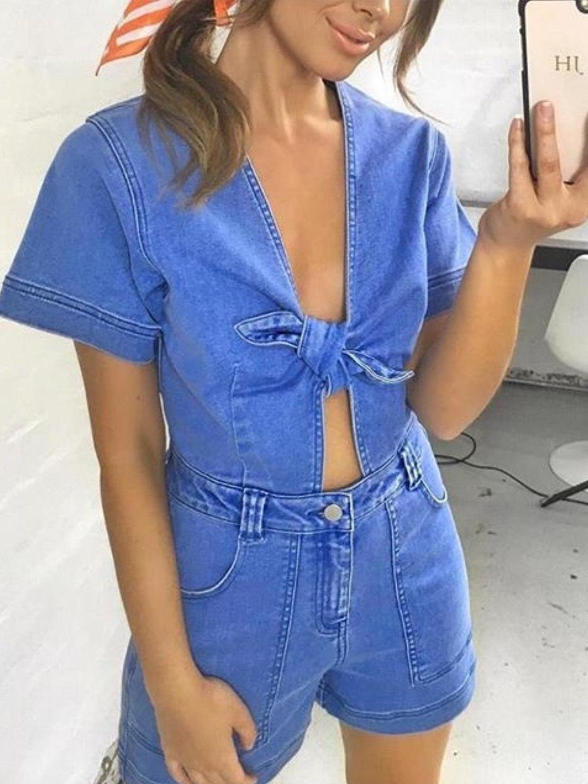 Seed Heritage Bow Denim Romper Blue Size AU 6 for rent on The Volte - main image