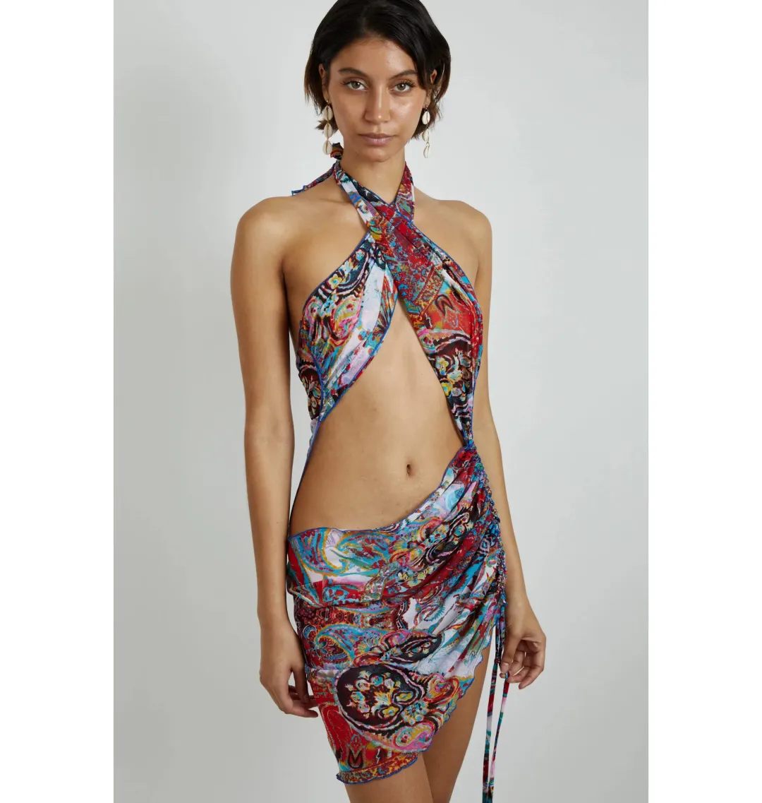 Kim Shui Mesh Paisley Wrap Dress in Multi Size Small / AU 8 for rent on The Volte - main image