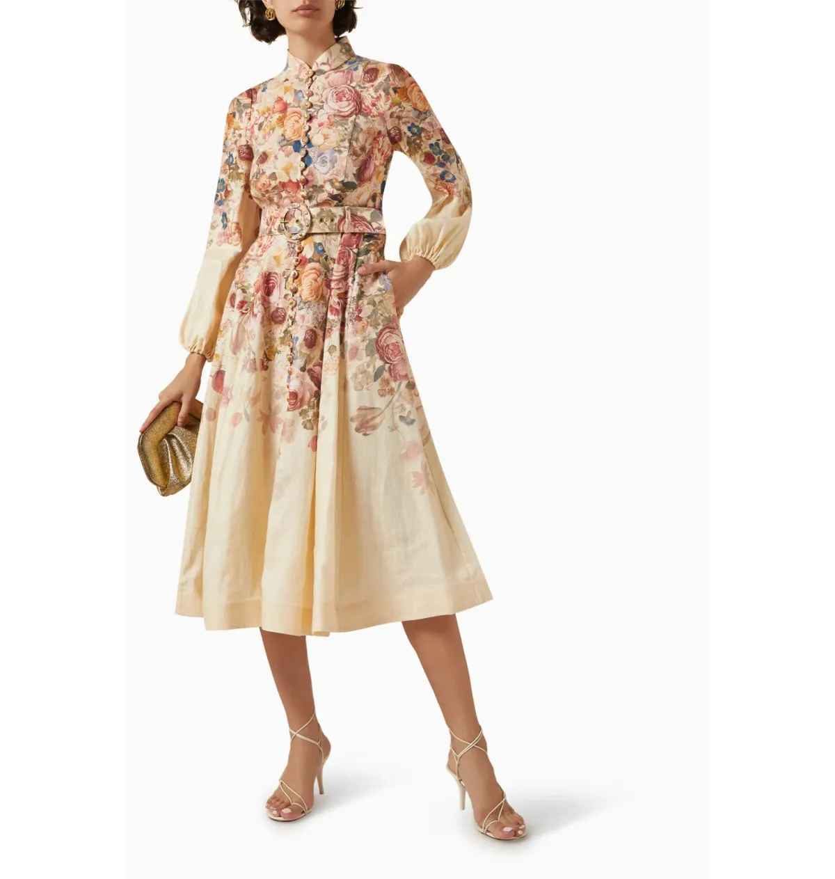 Zimmermann Luminosity Buttoned Midi Dress Morisot Cream Print Size 2 / AU 12 for rent on The Volte - main image
