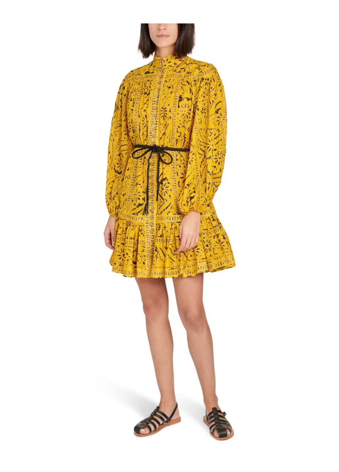 Zimmermann Lulu Drop Waist Dress in Yellow Print Size 3 / AU 14 for rent on The Volte - main image