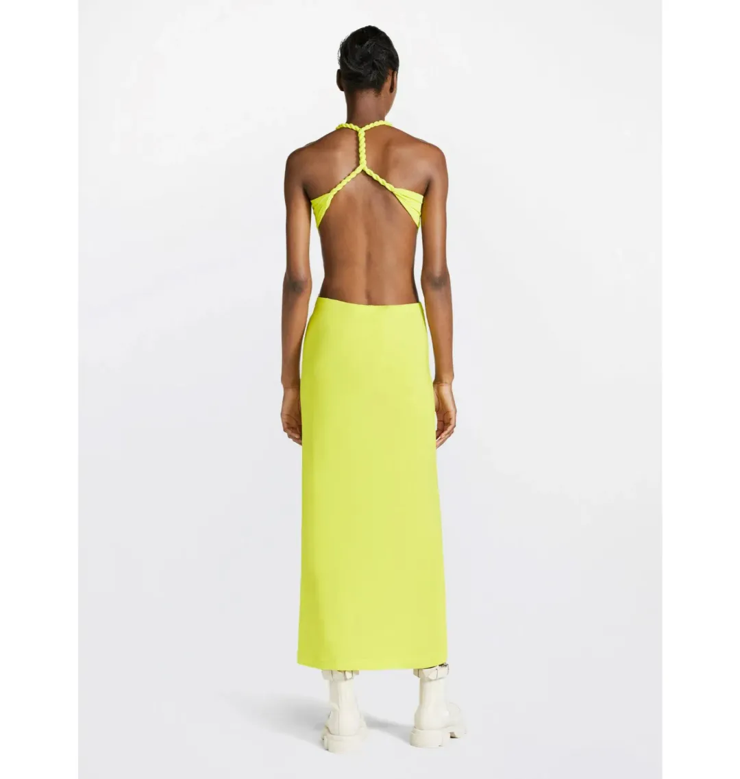 Dion Lee Rope-trimmed Open-back Cady Midi Dress in Yellow Size AU 6  for rent on The Volte - main image