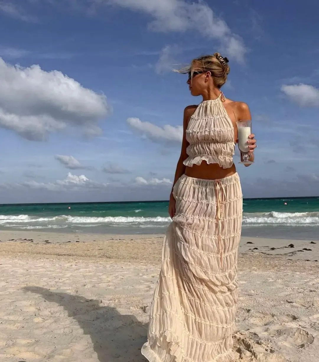 Arcina Ori Juliette Halter Top & Maxi Skirt Set Warm Cream Size S / AU 8 for rent on The Volte - main image