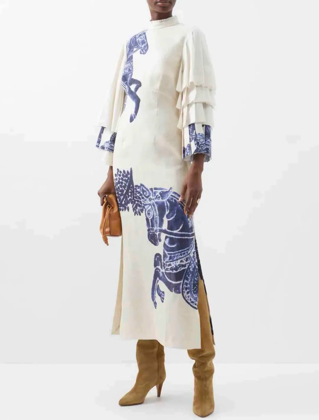 Alemais Rider Pleat Sleeve Midi Dress Cream/Blue Size 14 for rent on The Volte - main image