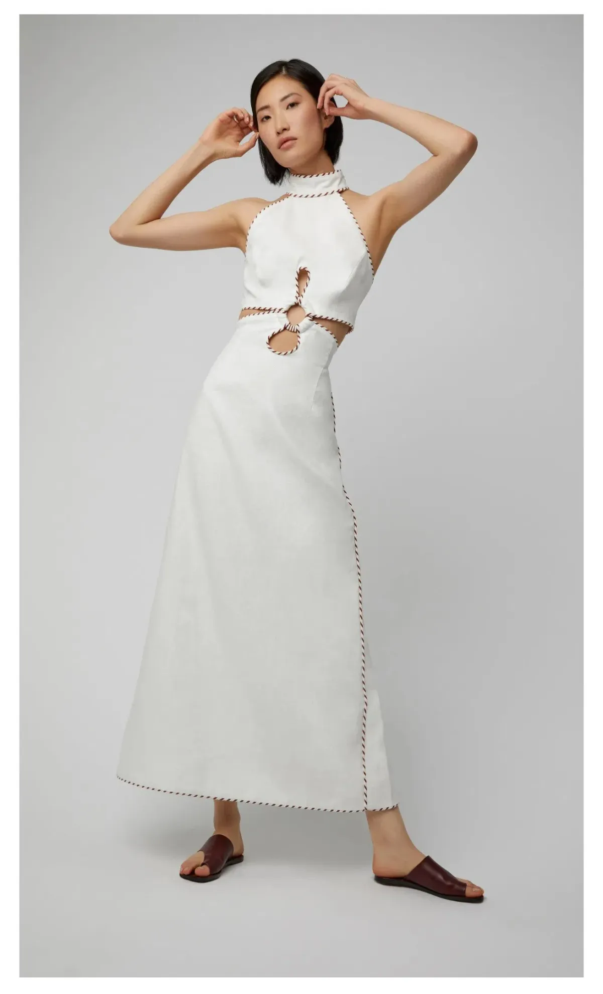 Zimmermann Braid-Trimmed Cut Out Linen Midi Dress White Size 1 / AU 10 for rent on The Volte - main image
