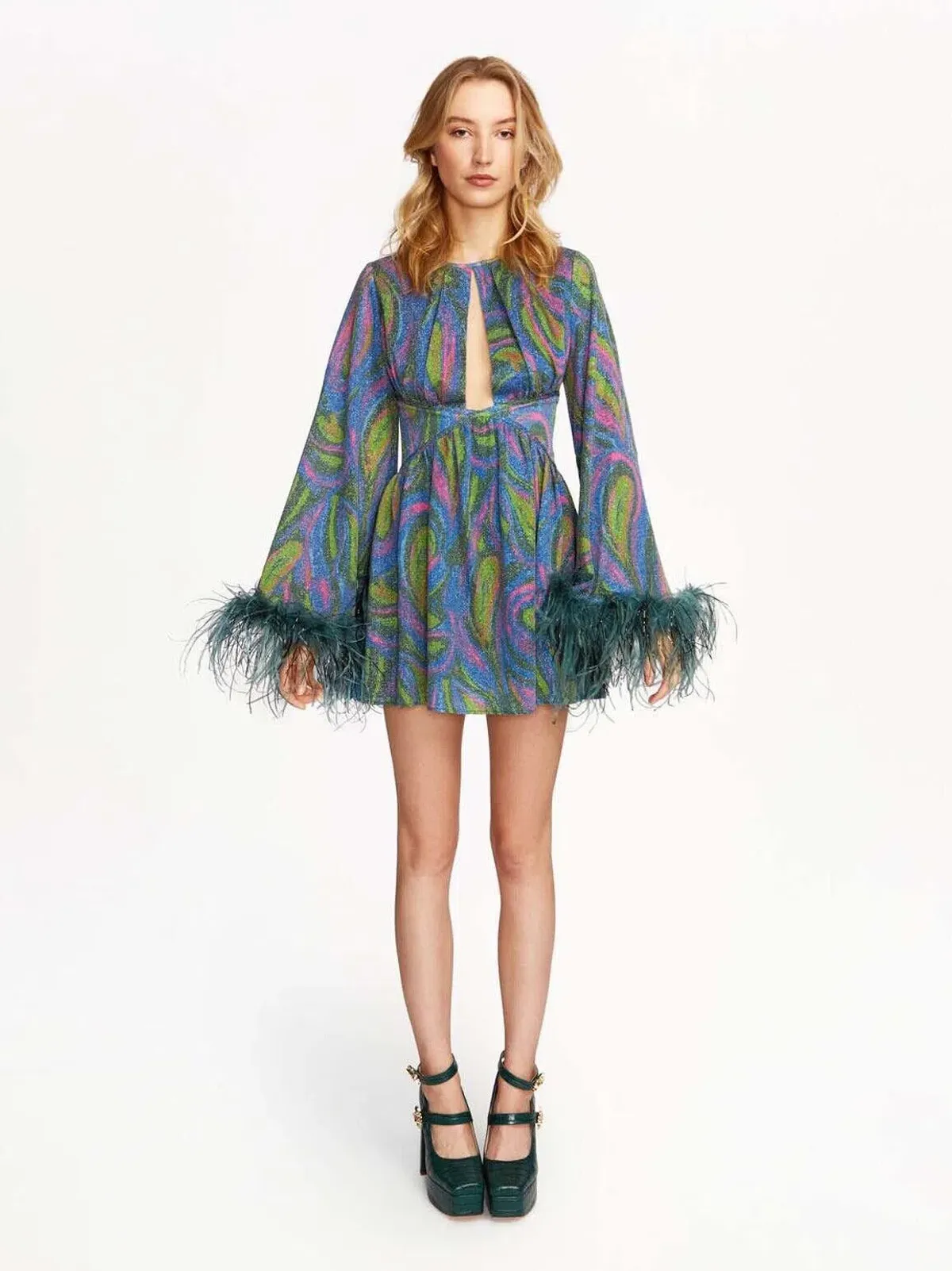 Alice McCall Swan Lake Feather Mini Dress in Clover Size 6 for rent on The Volte - main image