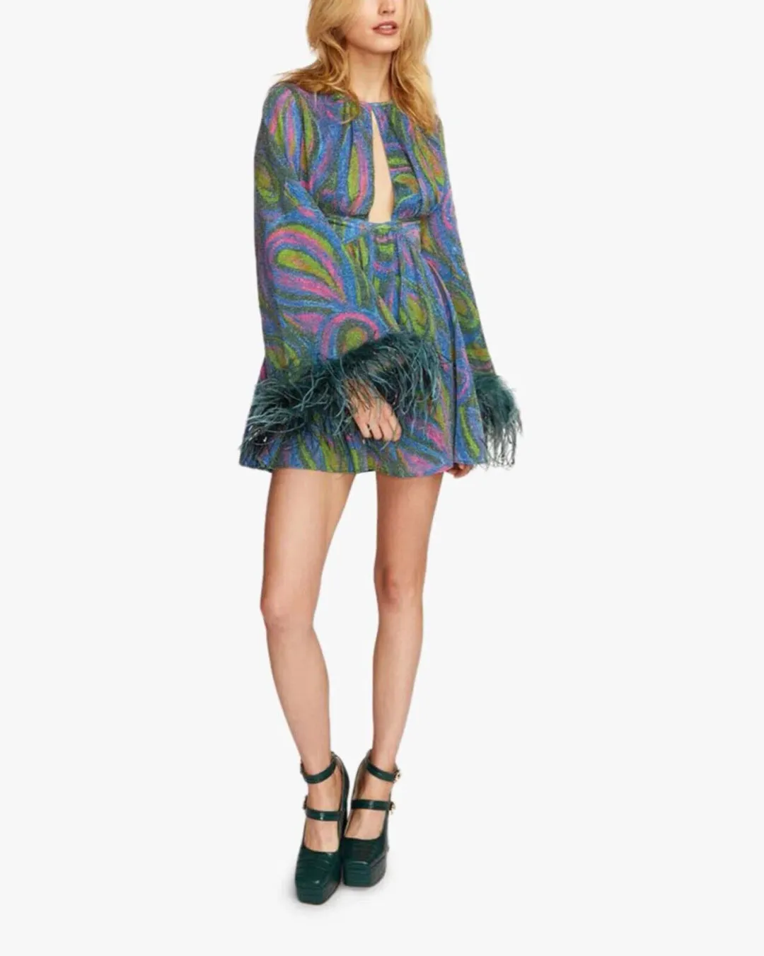 Alice McCall Swan Lake Feather Mini Dress in Clover Size 6 for rent on The Volte - main image