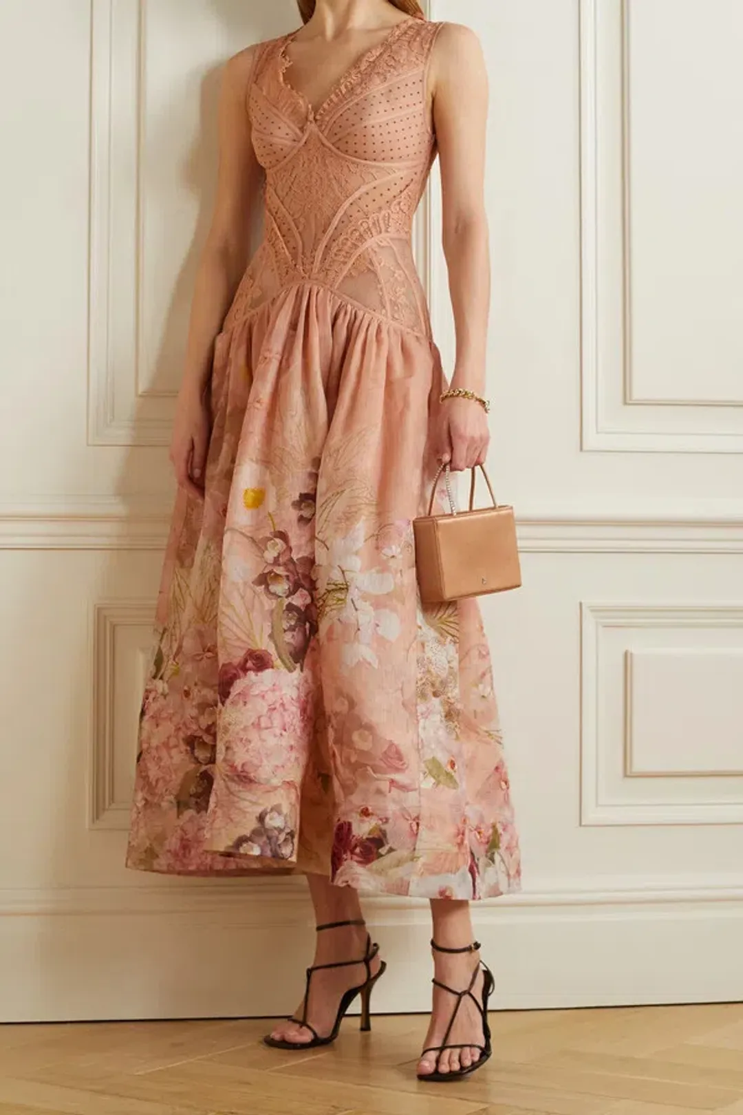 Zimmermann The Dancer Sleeveless Lace Midi Dress Blush Garden Floral Size 1 / AU 10 for rent on The Volte - main image