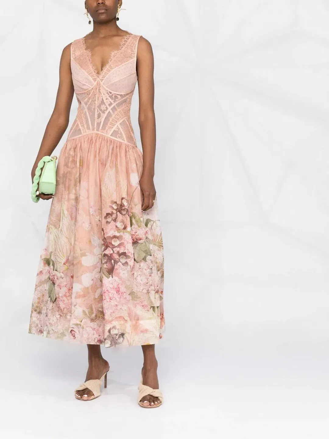 Zimmermann The Dancer Sleeveless Lace Midi Dress Blush Garden Floral Size 1 / AU 10 for rent on The Volte - main image