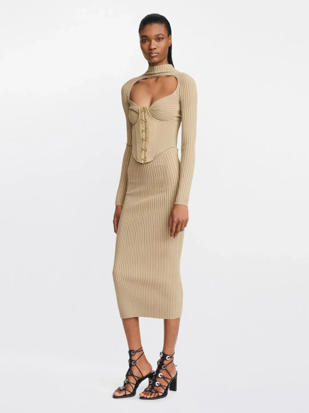Dion Lee Stripe Rib Twist Dress Sahara Size 10 for rent on The Volte - main image