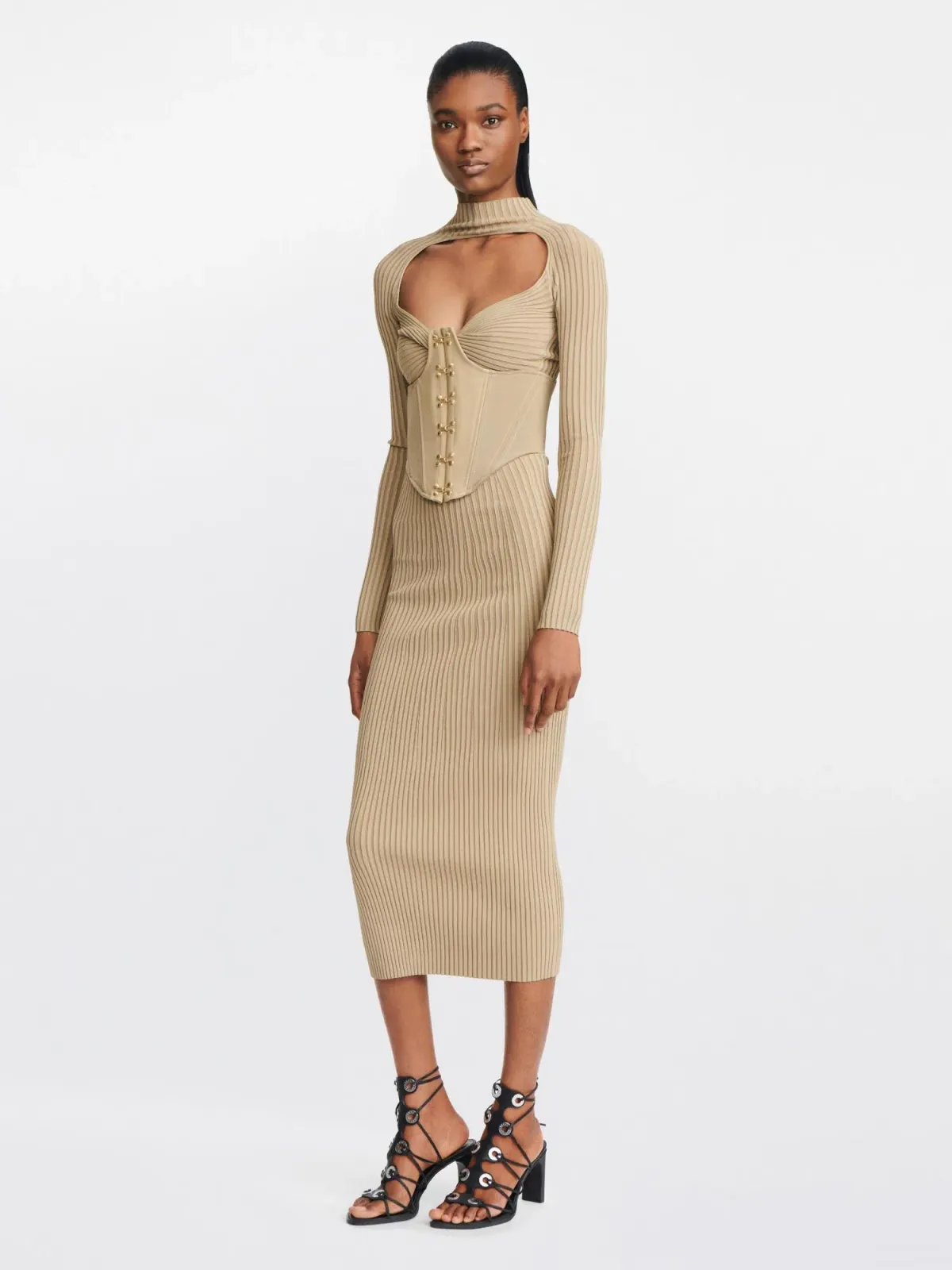 Dion Lee Stripe Rib Twist Dress Sahara Size 10 for rent on The Volte - main image