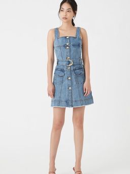 Aje Paperbark Denim Belted Mini Dress Blue Size 4 for rent on The Volte - image 5