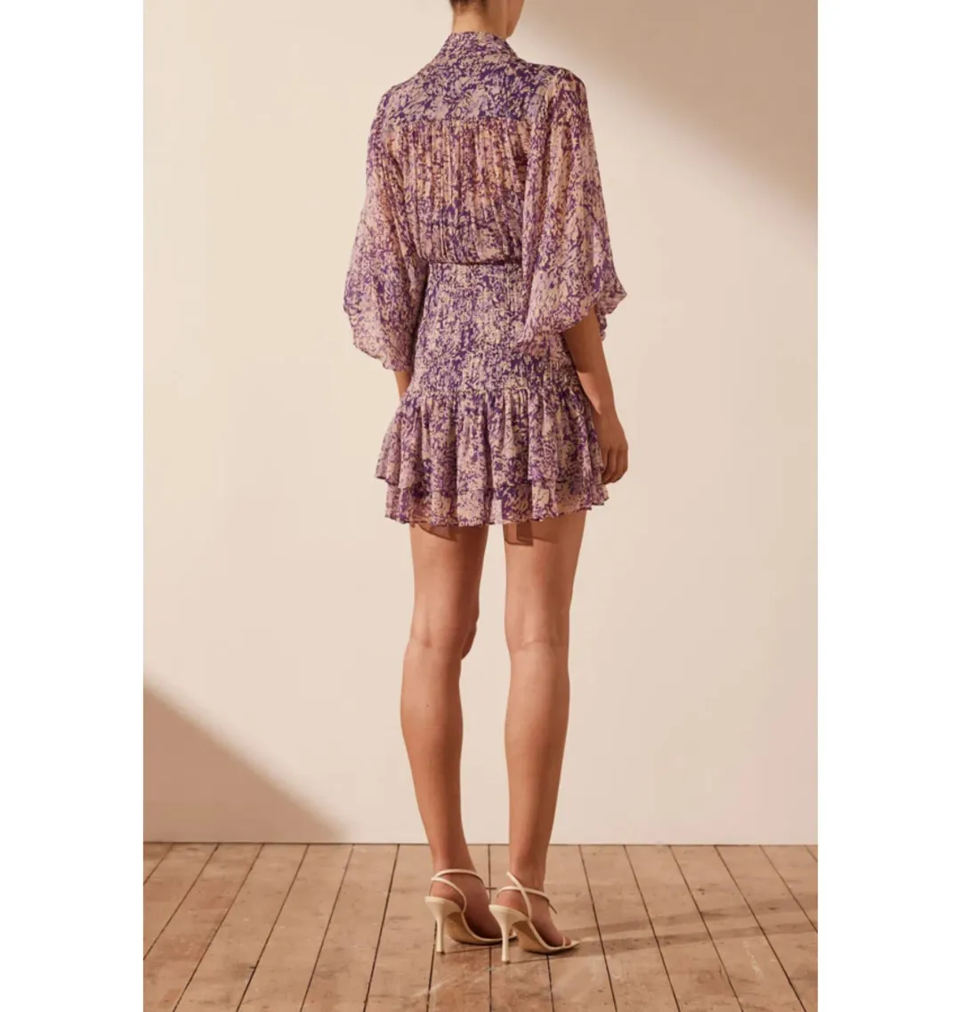 Shona Joy Aurier Button Up Ruched Mini Dress In Aurier Print Size AU 6 for rent on The Volte - main image