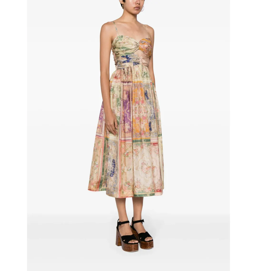 Zimmermann August Tie front Midi Dress  in Patch Floral Size 3 / AU 14 for rent on The Volte - main image