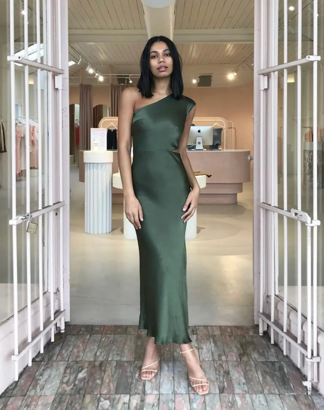 Bec & Bridge Delphine Asym Midi Dress Green Size 8 for rent on The Volte - main image