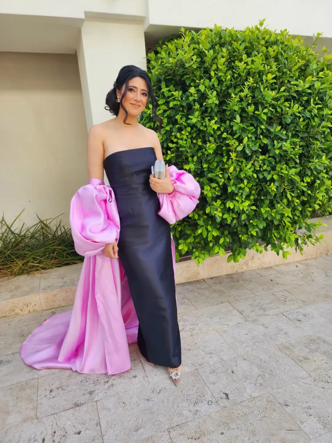 Solace London Pink Lea Puff Sleeve Maxi Dress Black Pink Size 10 for rent on The Volte - main image