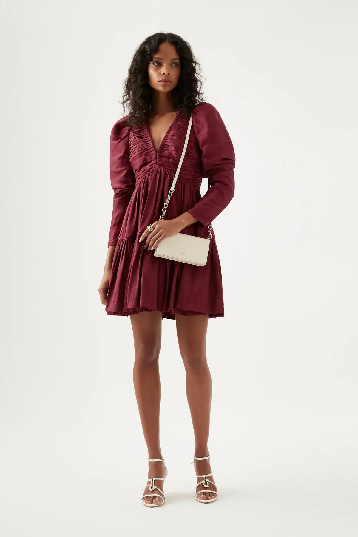 Aje Impasto Ruched Mini Dress Burgundy Size 8 for rent on The Volte - main image