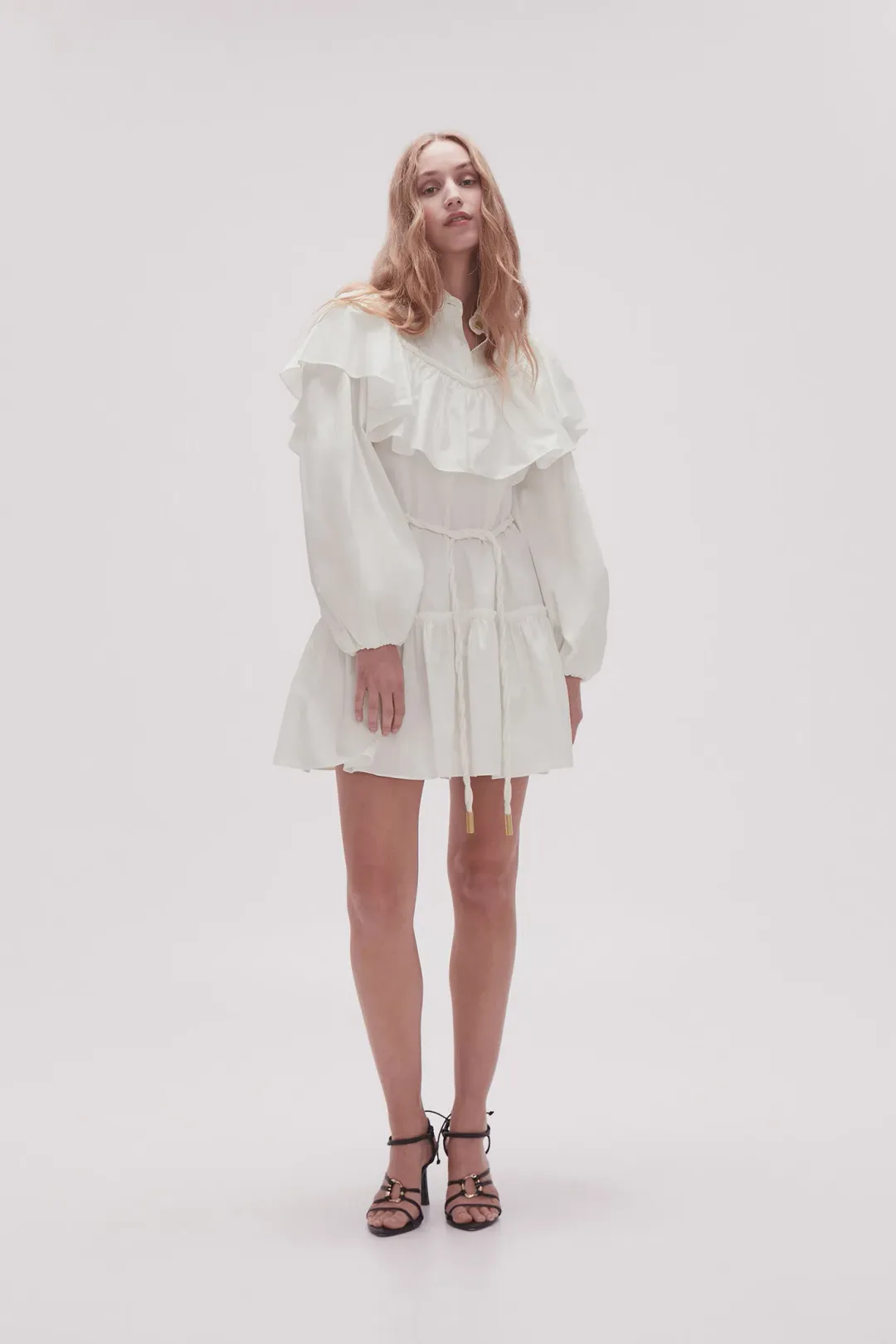 Aje Dahlia Flounce Mini Dress in Ivory Size 10 for rent on The Volte - main image