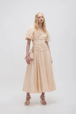 Aje Marianne Ruched Midi Dress in Coconut Cream Size 10 for rent on The Volte - image 1