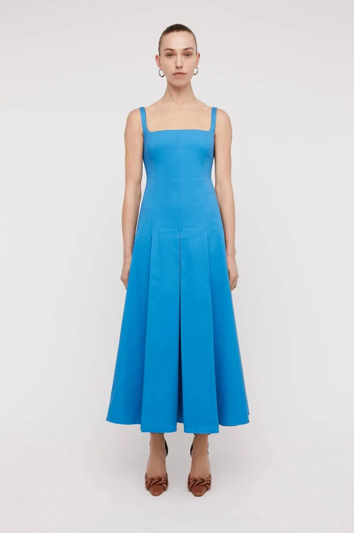 Scanlan Theodore Sateen Pleat Midi Dress Blue Size 10 for rent on The Volte - main image