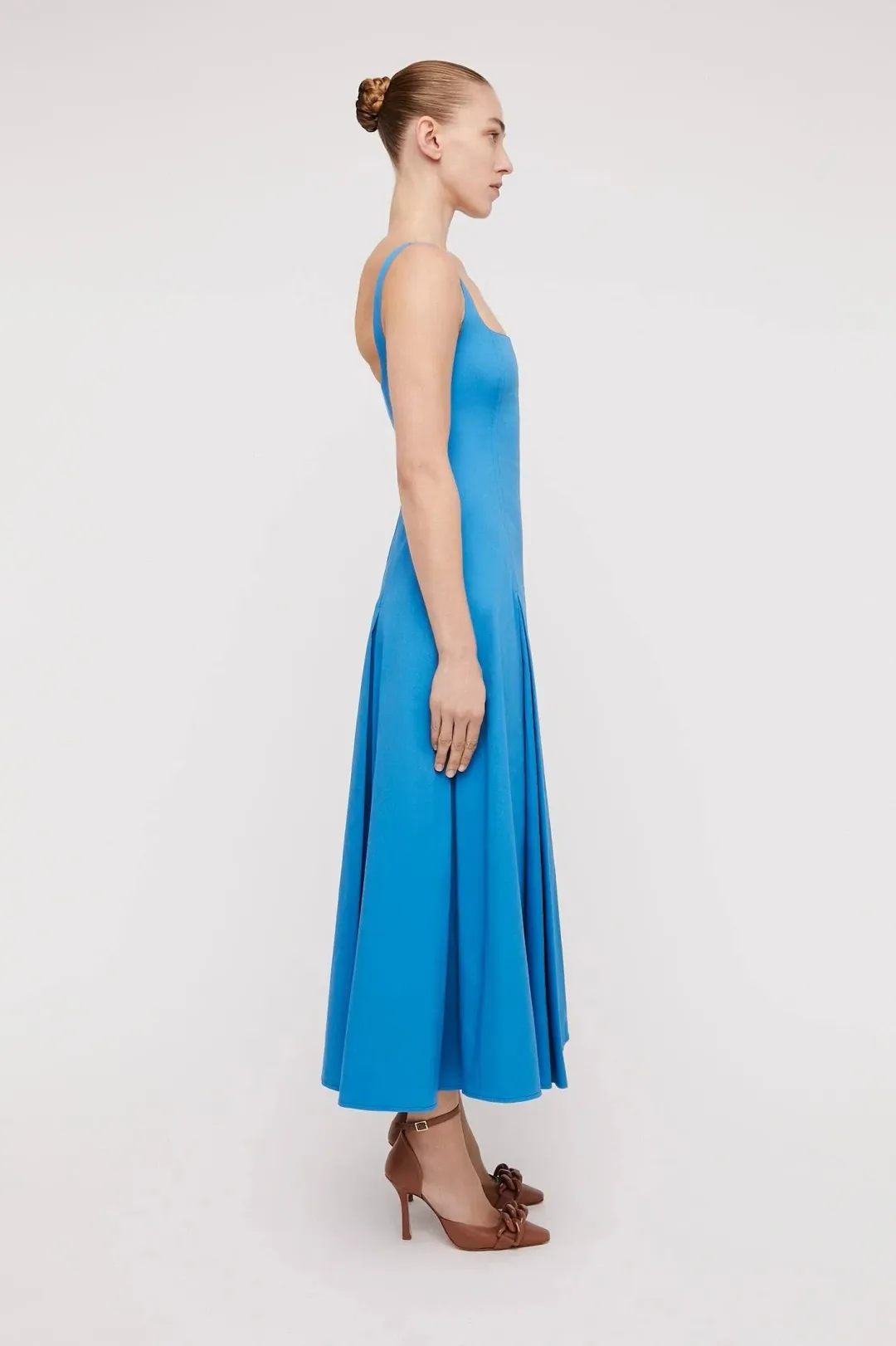 Scanlan Theodore Sateen Pleat Midi Dress Blue Size 10 for rent on The Volte - main image