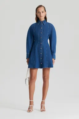 Scanlan Theodore Denim Cocoon Sleeve Mini Dress Blue Size 10 for rent on The Volte - image 1