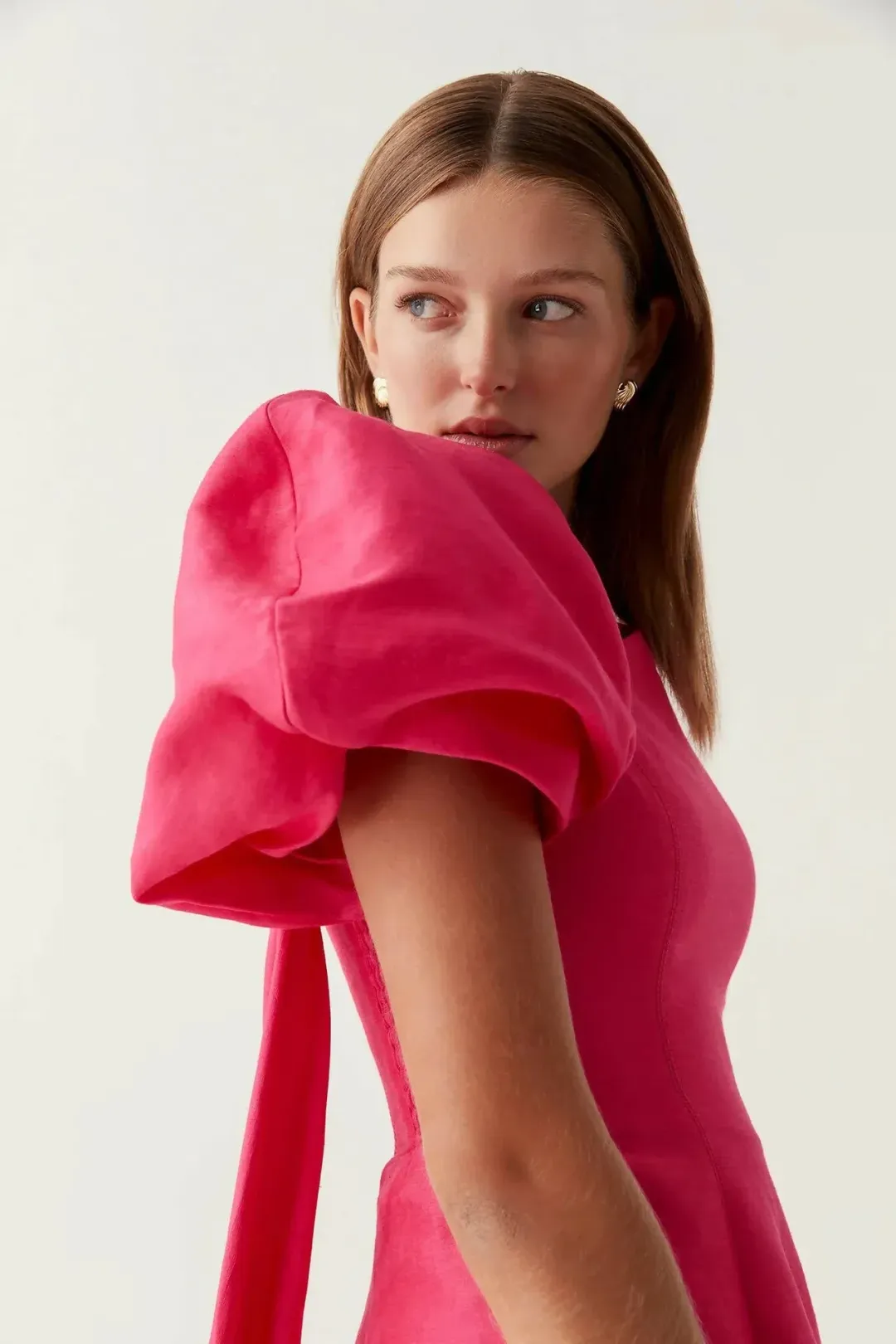 Aje Arista Tulip Sleeve Mini Dress Bougainvillea Red Pink Size AU 12 for rent on The Volte - main image