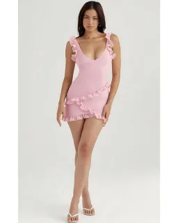 House Of Cb Tania Ruffle Mini Dress Pink Quartz Size 6  for rent on The Volte - image 1