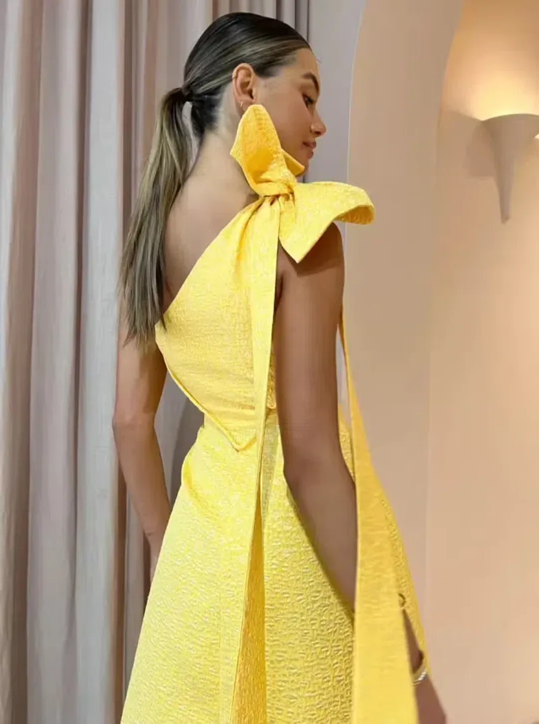 Rachel Gilbert Emiliano Midi One Shoulder In Lemondrop Size 6 for rent on The Volte - main image