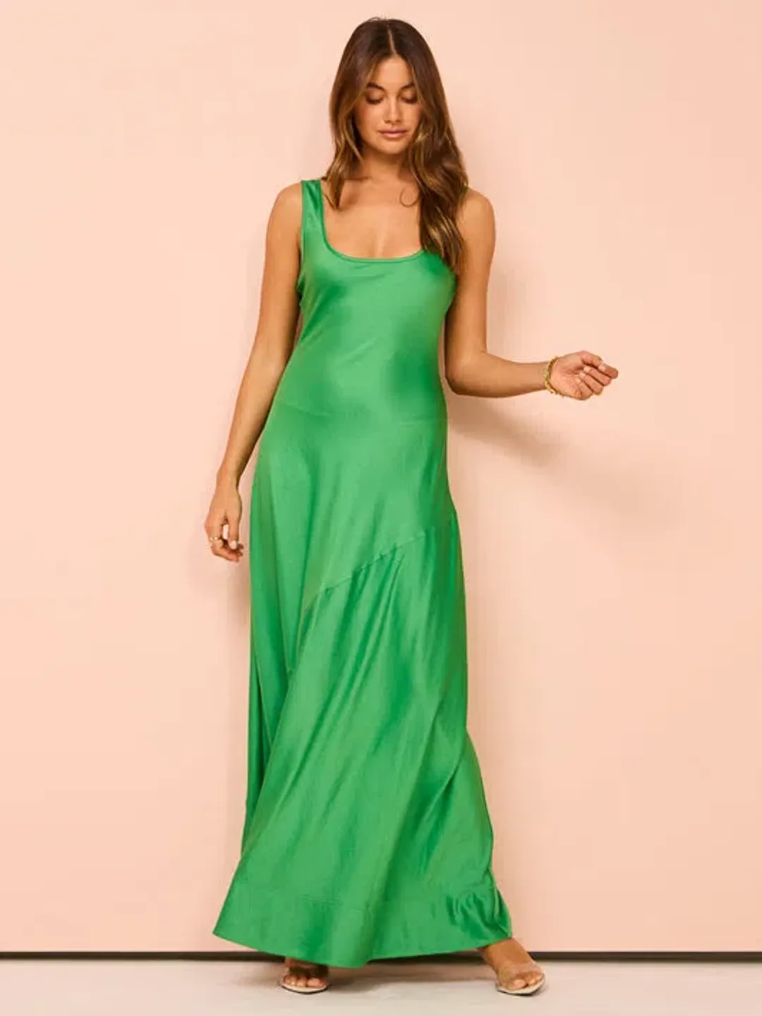By Nicola Beneath The Stars Bias Cut Slip Dress In Verde Size 14 for rent on The Volte - main image