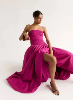 Aje Violette Bubble Hem Maxi Dress Deep Magenta Size 10 for rent on The Volte - image 1