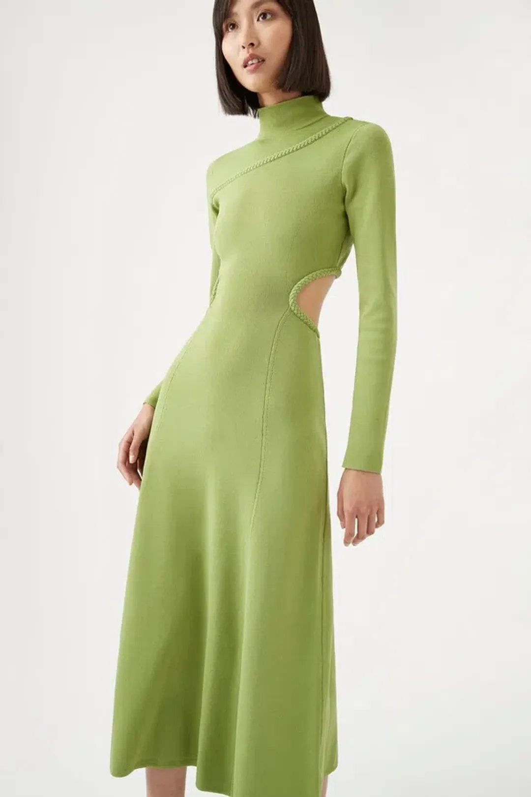 Aje Amelie Braided Cut Out Knit Dress Green Size L/ AU 12 for rent on The Volte - main image