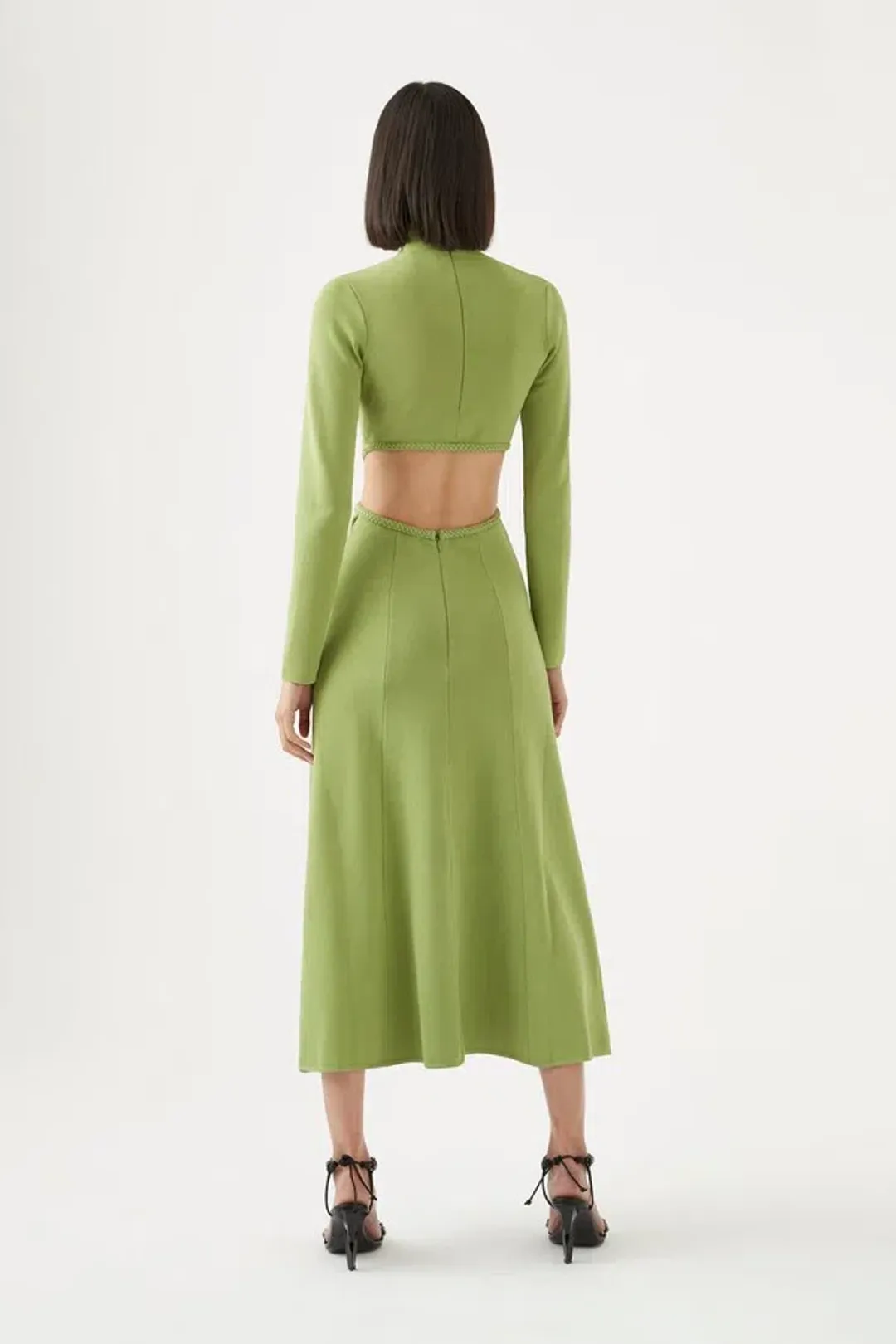 Aje Amelie Braided Cut Out Knit Dress Green Size L/ AU 12 for rent on The Volte - main image