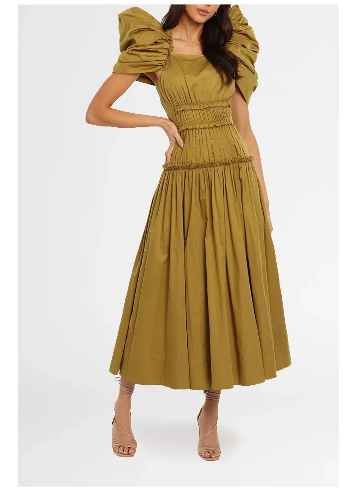 Aje Frequency Midi Dress Khaki Size 6 for rent on The Volte - main image