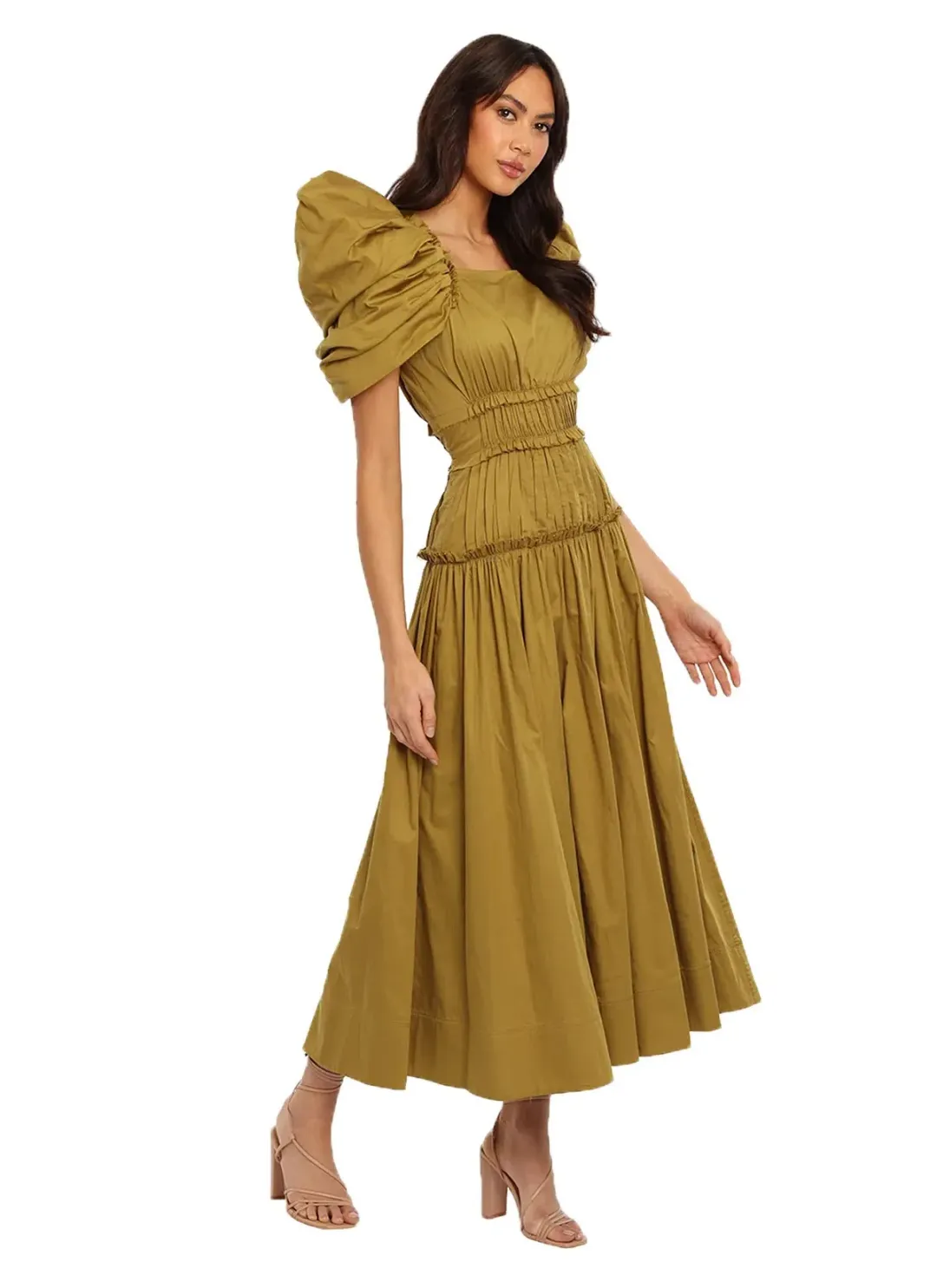 Aje Frequency Midi Dress Khaki Size 6 for rent on The Volte - main image