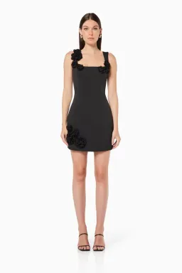 Elliatt Trompe 3D Floral Mini Dress Black Size L/ Au 12 for rent on The Volte - image 1