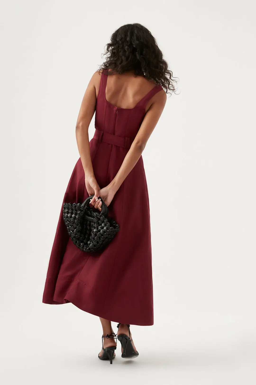 Aje Clay Belted Midi Dress Burgundy Size 8 for rent on The Volte - main image