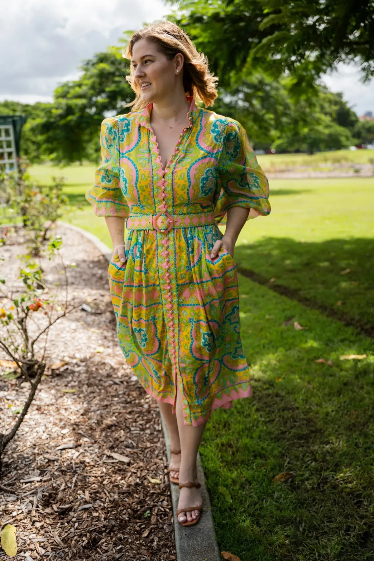 Zimmermann Estelle Buttoned Midi Dress Print Size 16 for rent on The Volte - main image
