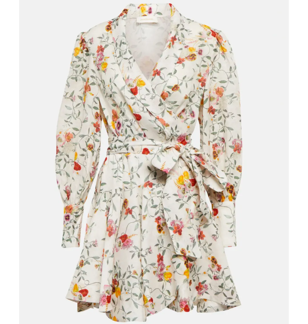 Zimmerman Linen Wrap Minidress Floral Size 1 / AU 10 for rent on The Volte - main image
