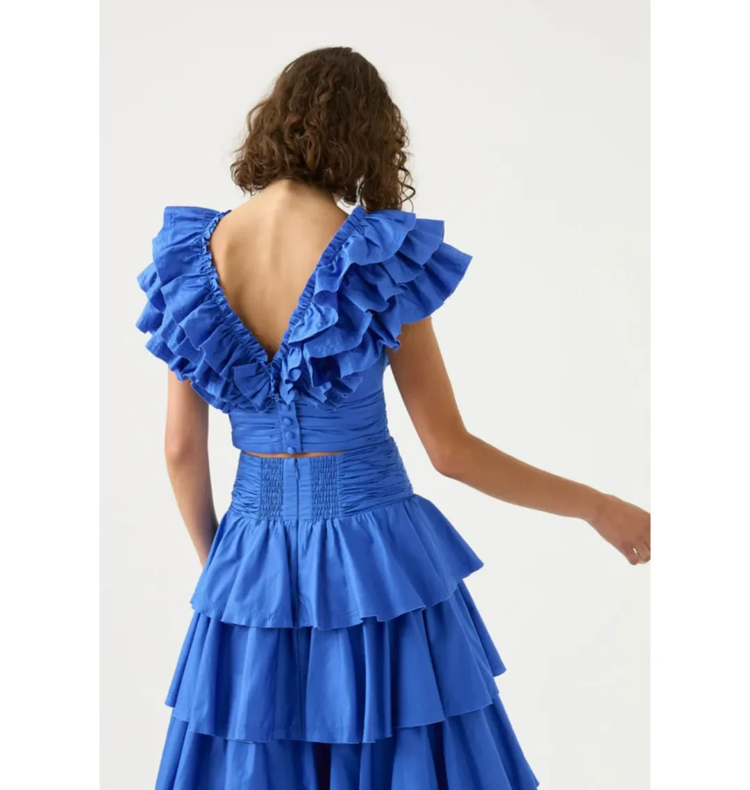 Aje Rhythmic Frill Bodice Size AU 8 & Eleni Tiered Maxi Skirt Size AU 10 Set Blue for rent on The Volte - main image