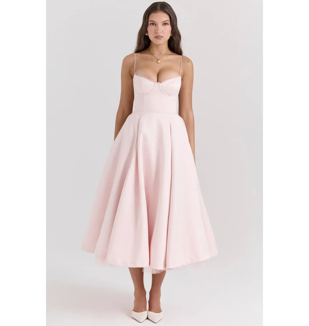 House of CB Mademoiselle Midi Dress Ballerina Pink Size AU 8 for rent on The Volte - main image