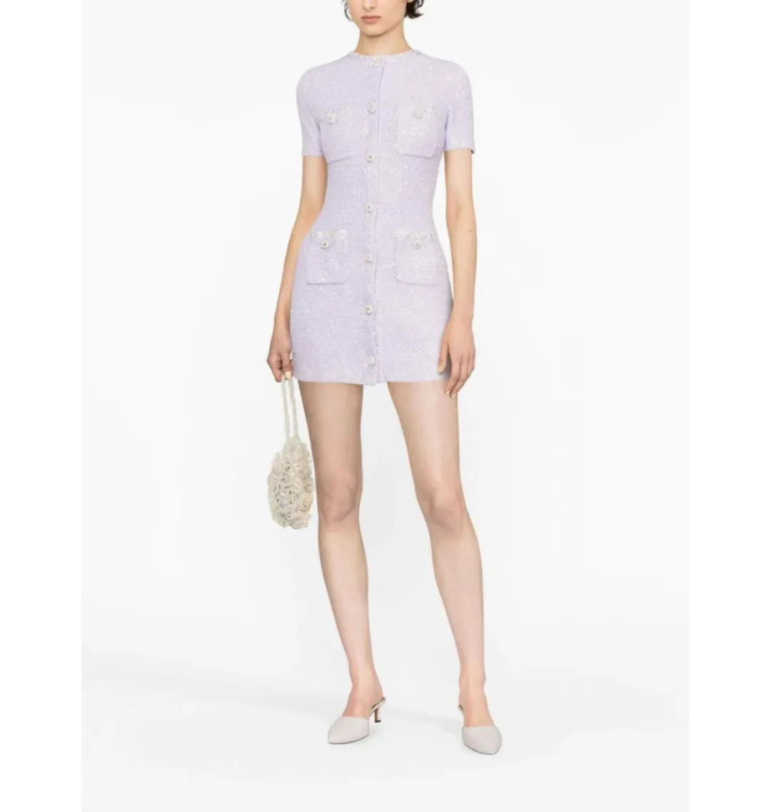 Self Portrait Embellished Knit Mini Dress Lilac Size AU 8 for rent on The Volte - main image