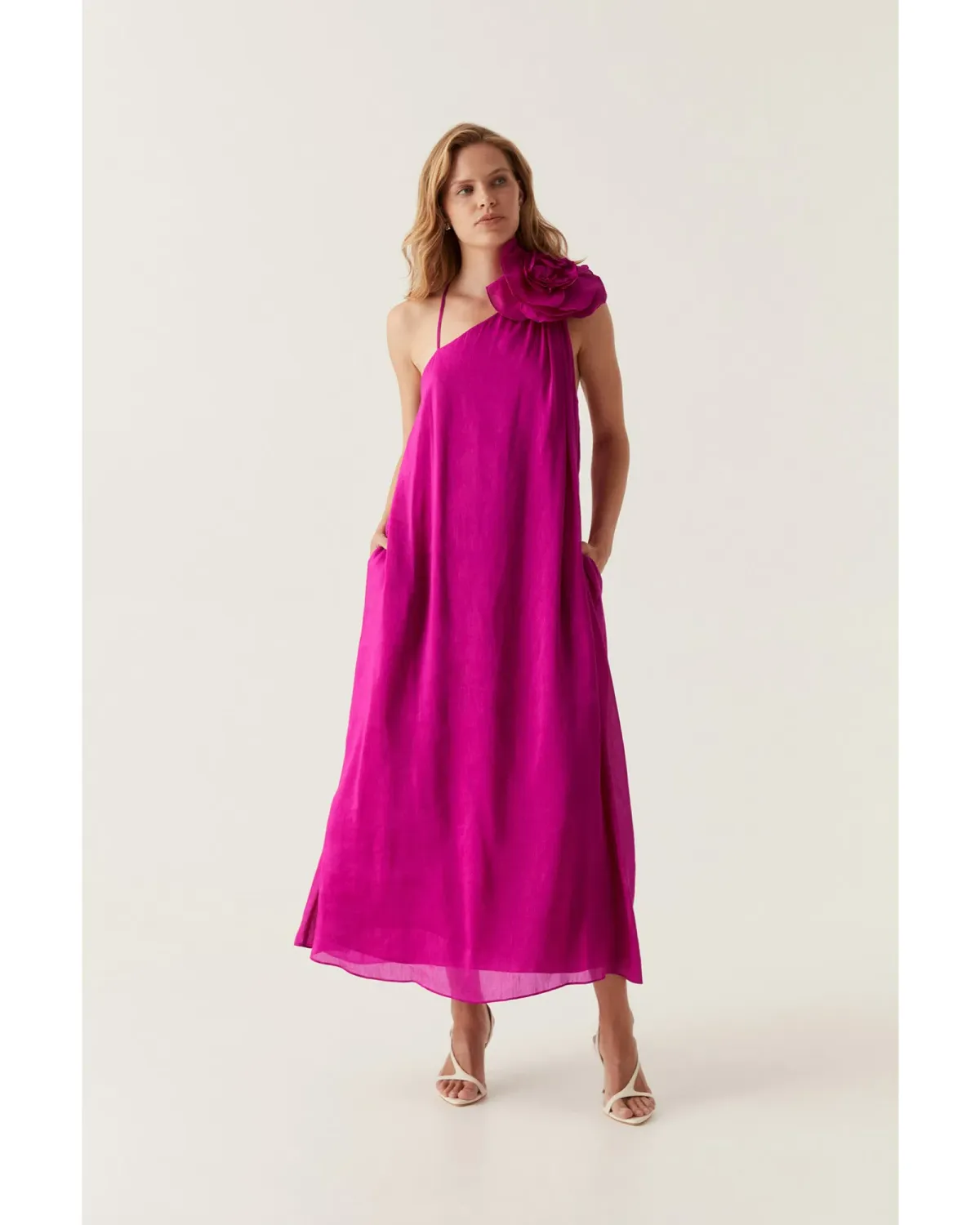 Aje Quintessa Flower Midi Dress in Deep MAgenta Size AU 14 for rent on The Volte - main image