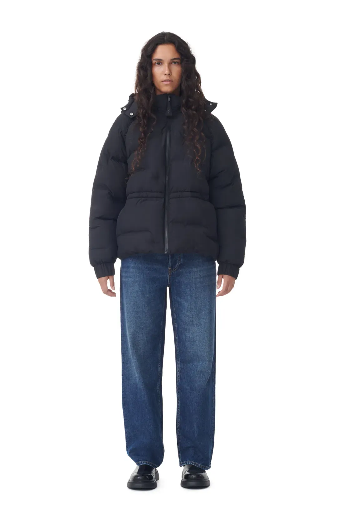 Ganni Short Buffer Raglan Jacket Black Size 10 for rent on The Volte - main image