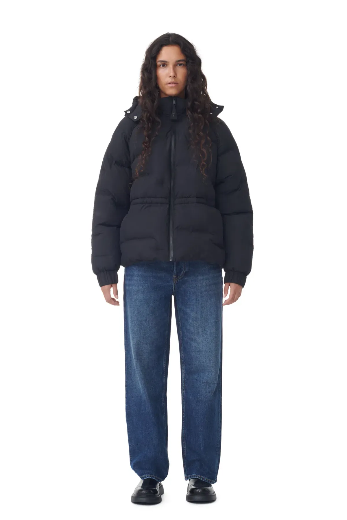 Ganni Short Buffer Raglan Jacket Black Size 10 for rent on The Volte - main image
