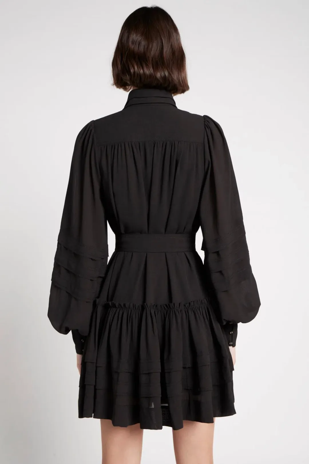 Aje Aurora Belted Trim Puff Sleeve Mini Shirt Dress Black Size 8 for rent on The Volte - main image