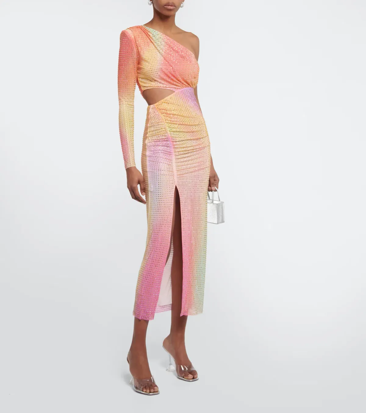 Self-Portrait Rhinestone Embellished One Shoulder Midi Dress Multi Size XS / AU 6 for rent on The Volte - main image